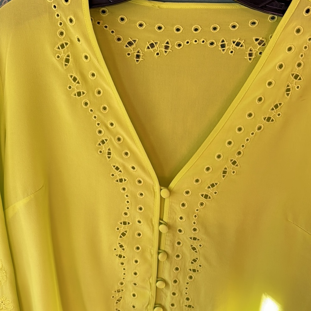 VERONICA BEARD Barth Elouse Silk Long Sleeve Eyelet Yellow RARE color size 4 - Picture 5 of 5